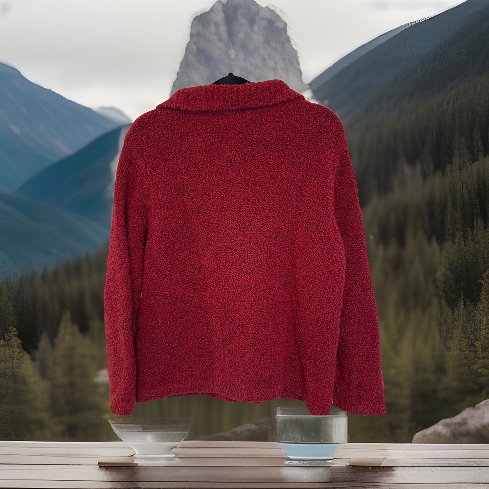 Talbots Red Boucl Button-Front Jacket Cardigan Sw… - image 2